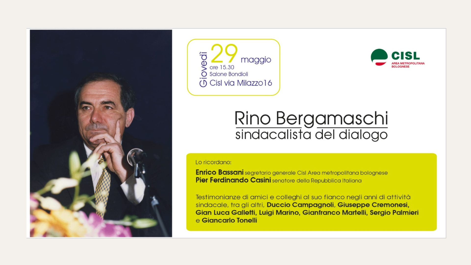 Rino Bergamaschi, sindacalista del dialogo. Un incontro per ricordarlo.
